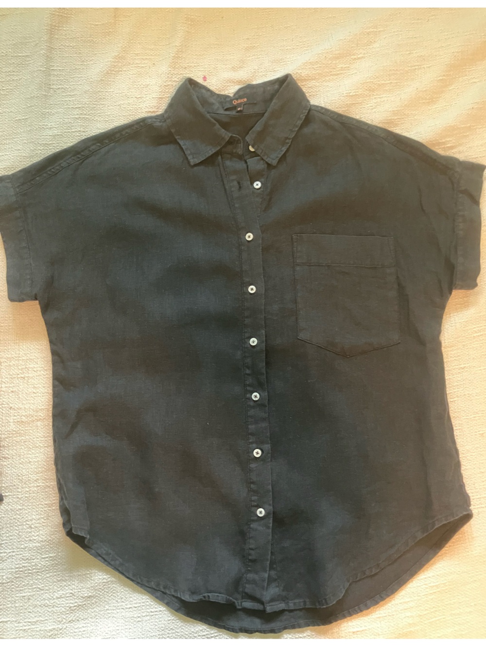 Quince Women’s Linen Short Sleeve Button Up Collared Shirt, Black size M - Picture 5 of 5